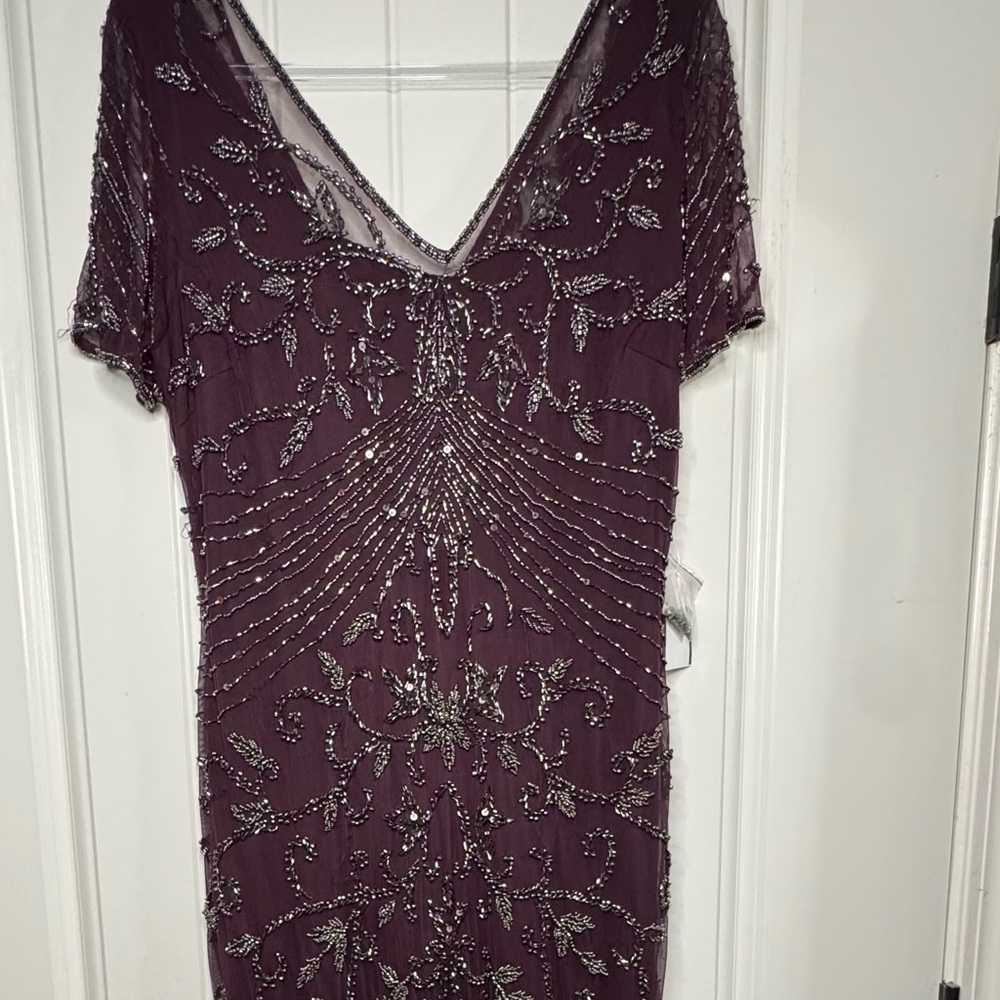 Pisarro Nights Plum Beaded Gown